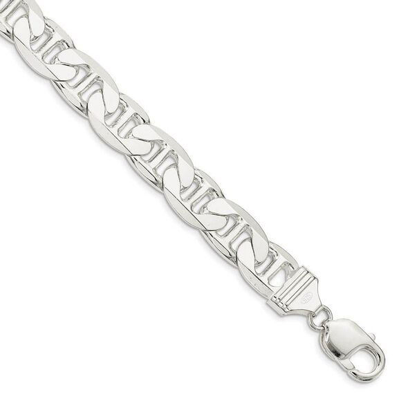 Men's 11.5mm Sterling Silver Solid Anchor Chain Necklace 24 Inch